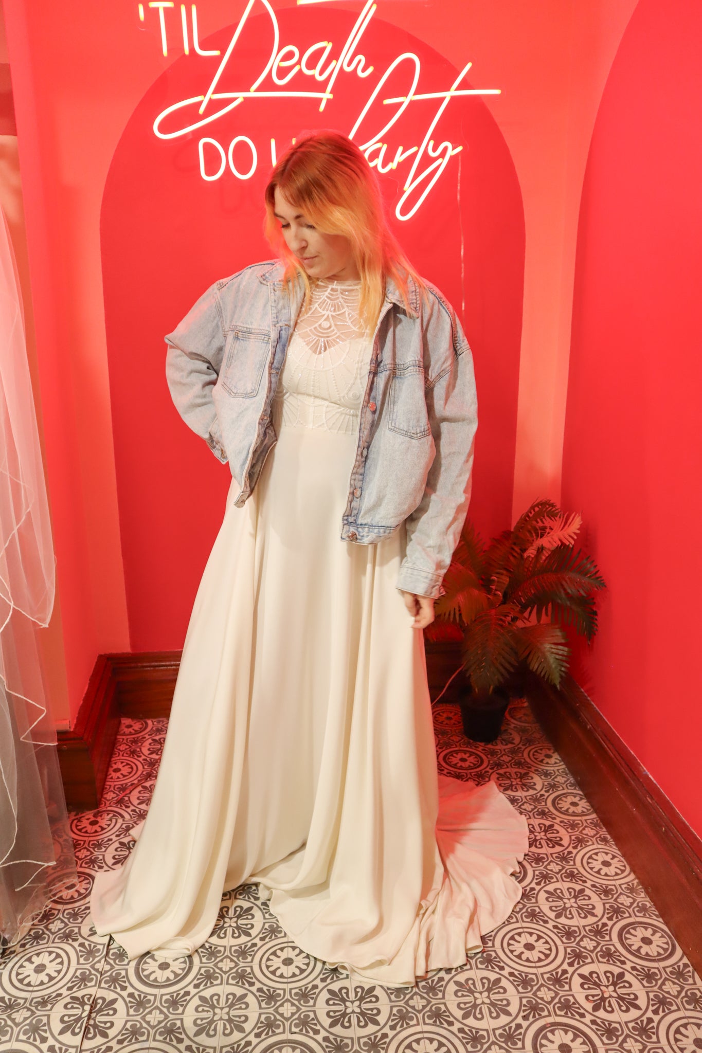 Bride Flowers Denim Jacket - Size 18