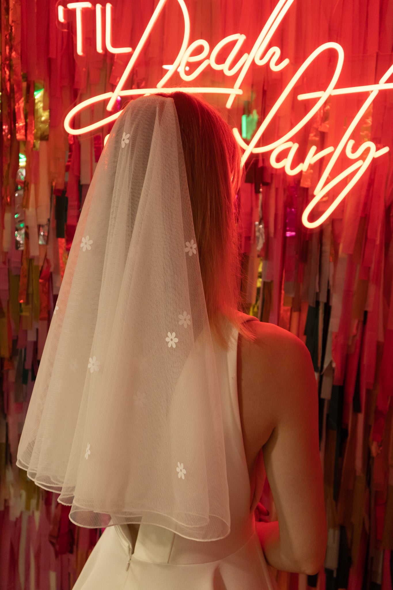 white flower veil - short