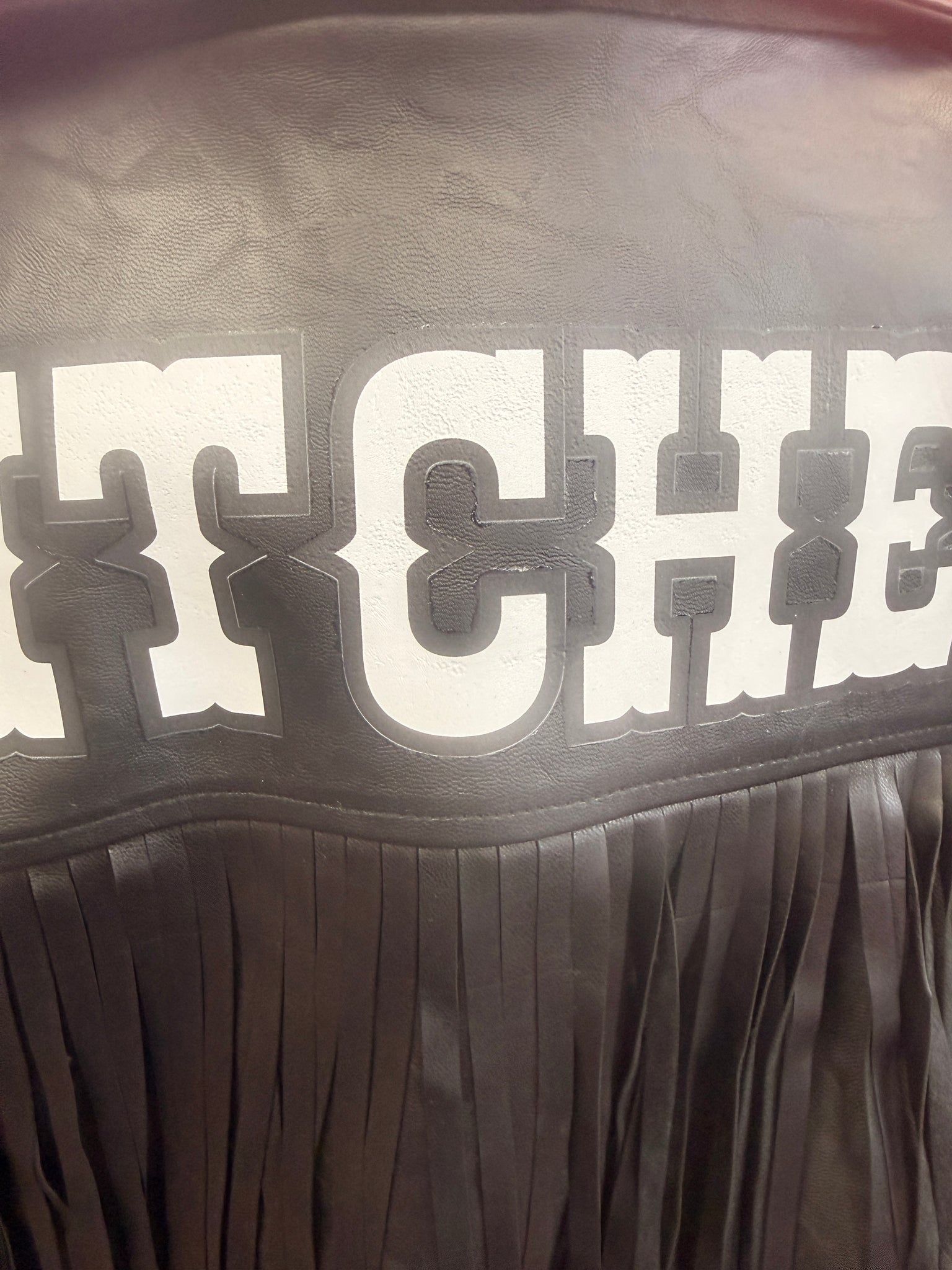Hitched black tassel Leather Jacket - size 16
