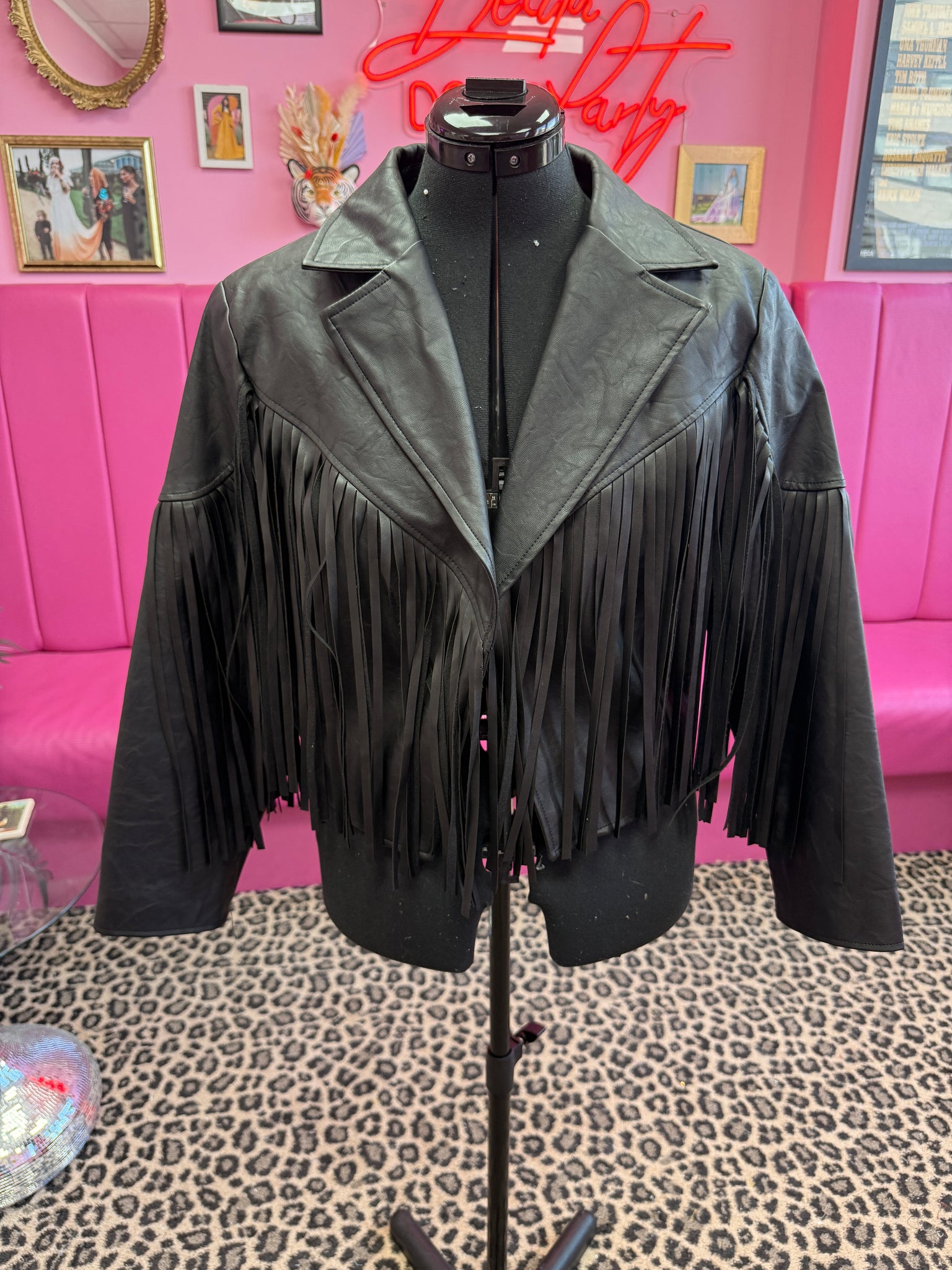 Hitched black tassel Leather Jacket - size 16