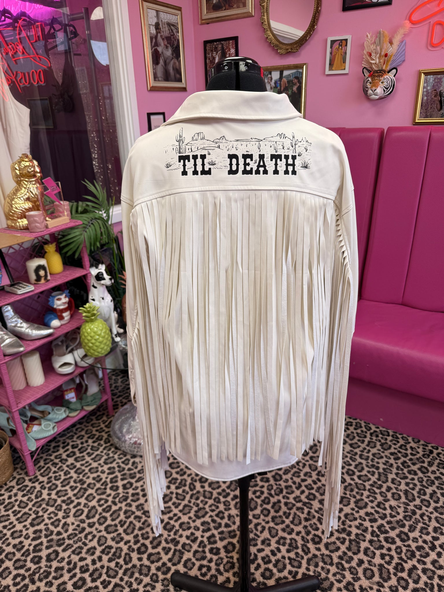 Til Death Faux white Leather Jacket - size 10