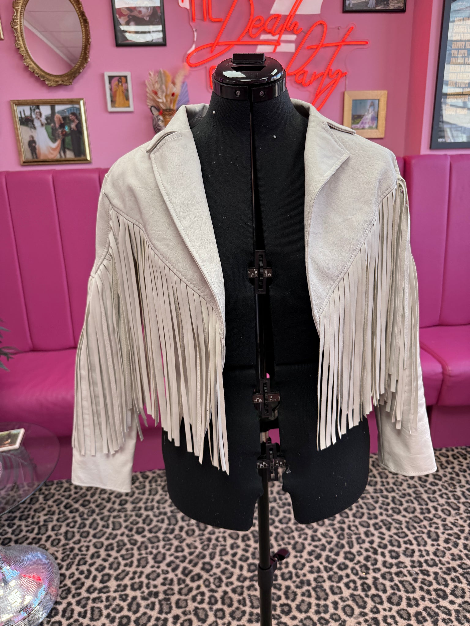 Bride white tassel Leather Jacket - size 8