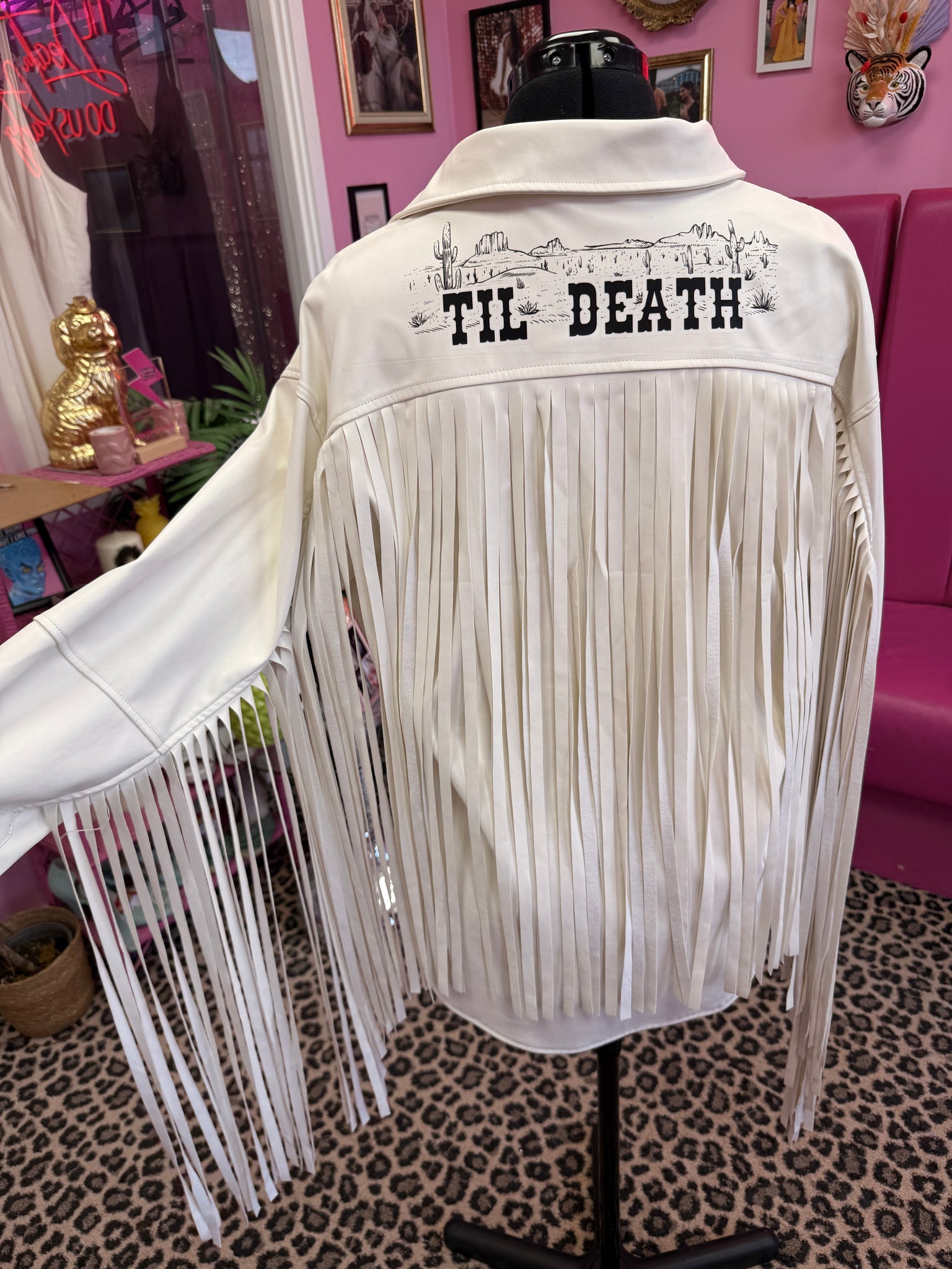 Til Death Faux white Leather Jacket - size 10