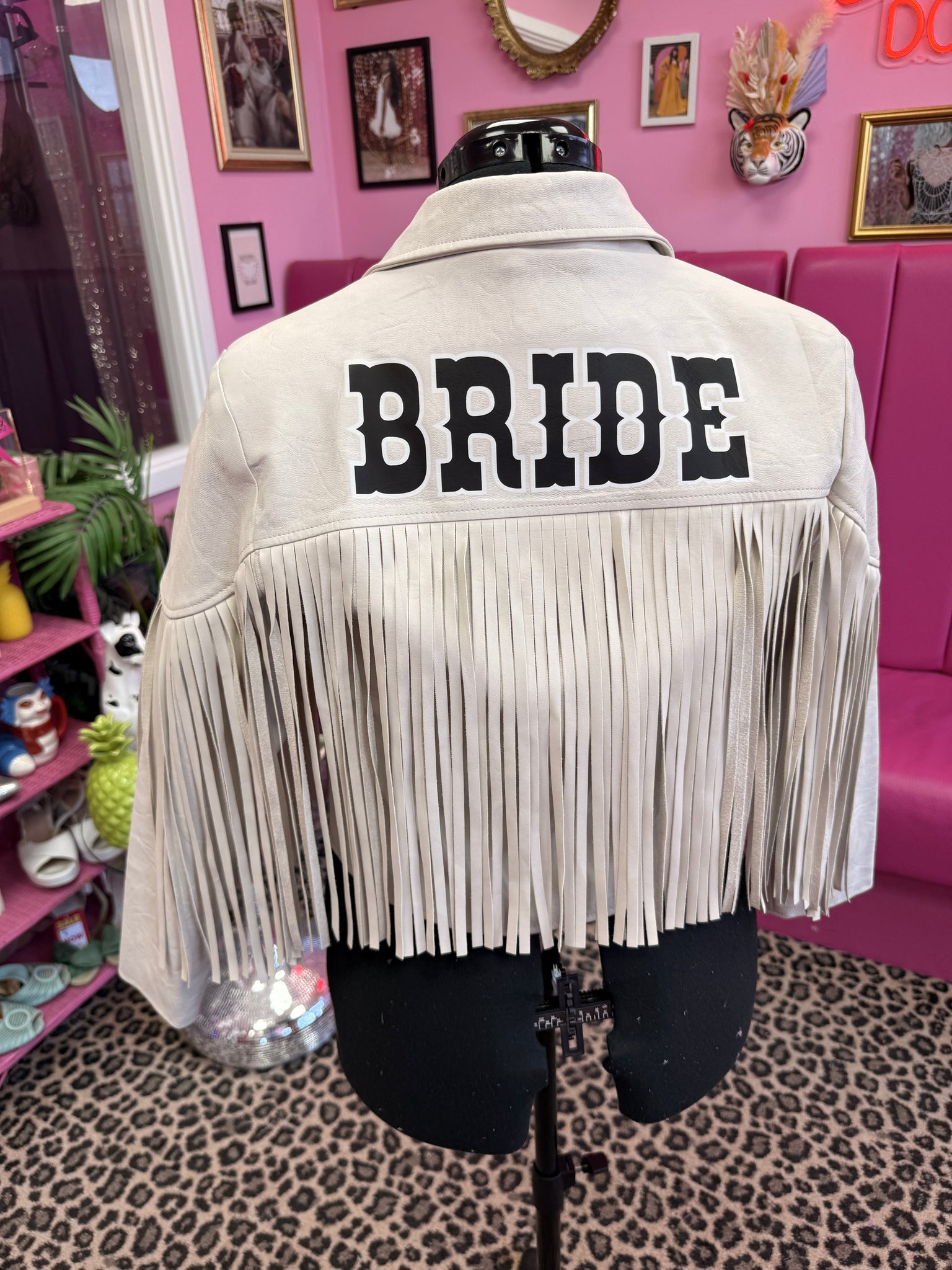 Bride white tassel Leather Jacket - size 8