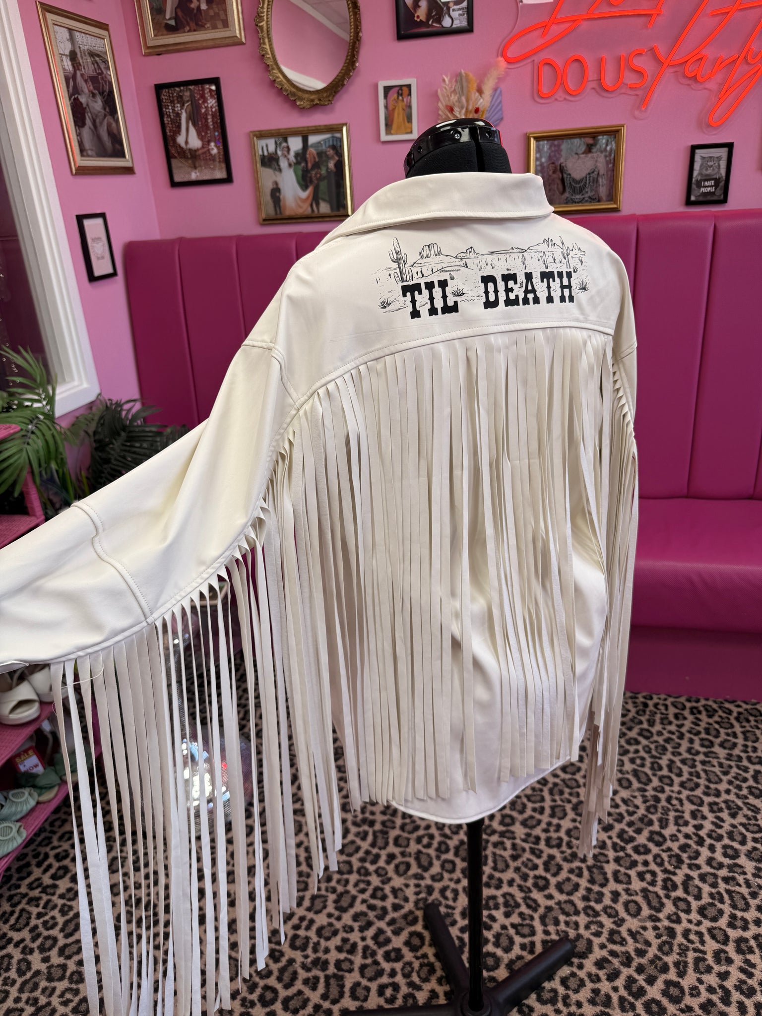 Til Death Faux white Leather Jacket - size 10
