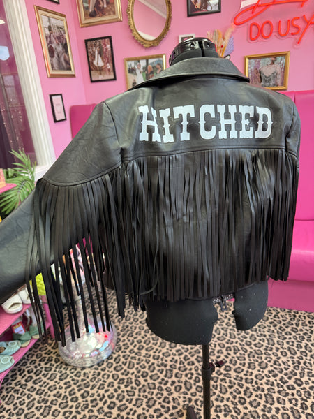 Hitched black tassel Leather Jacket - size 16