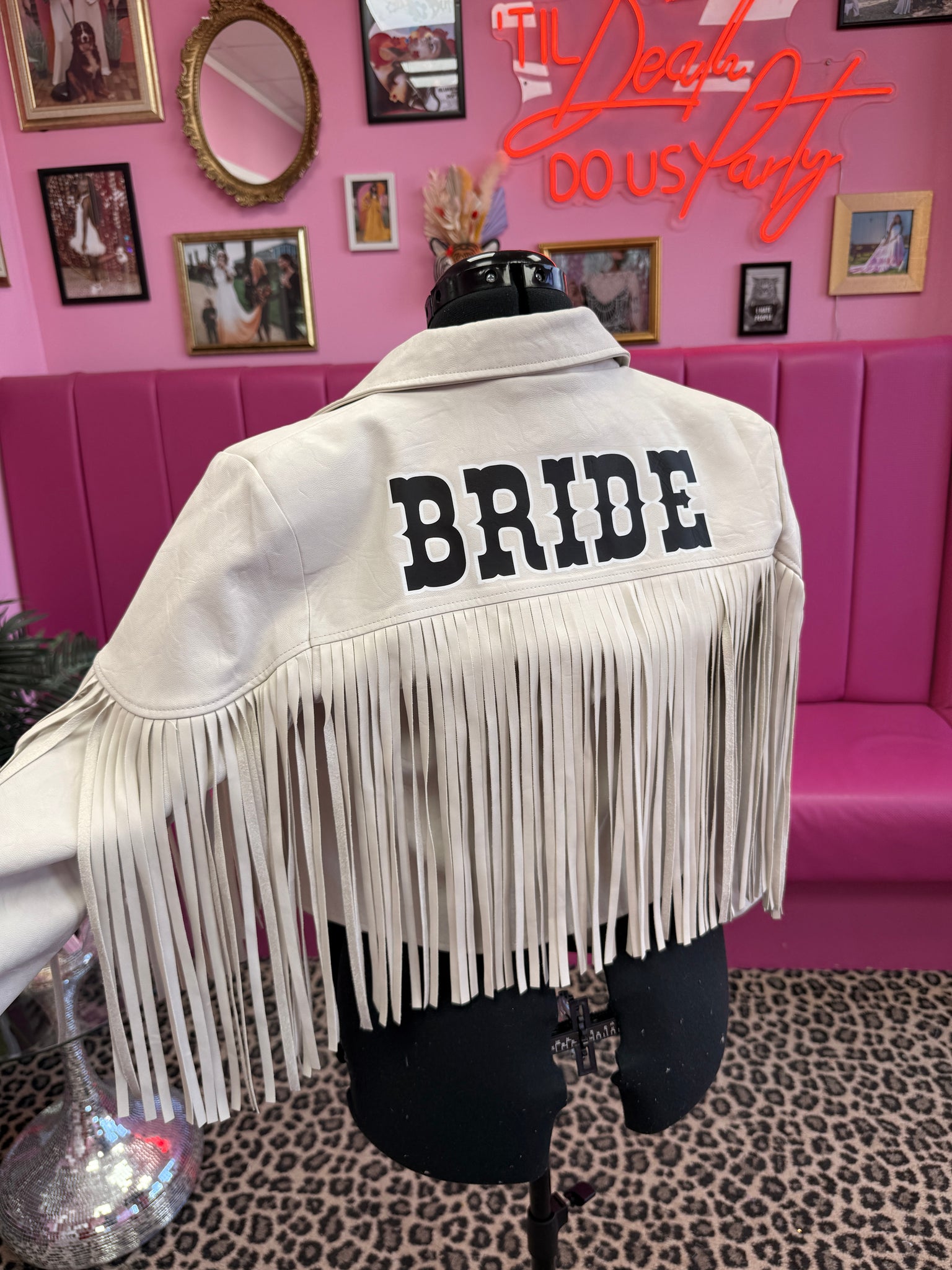 Bride white tassel Leather Jacket - size 8