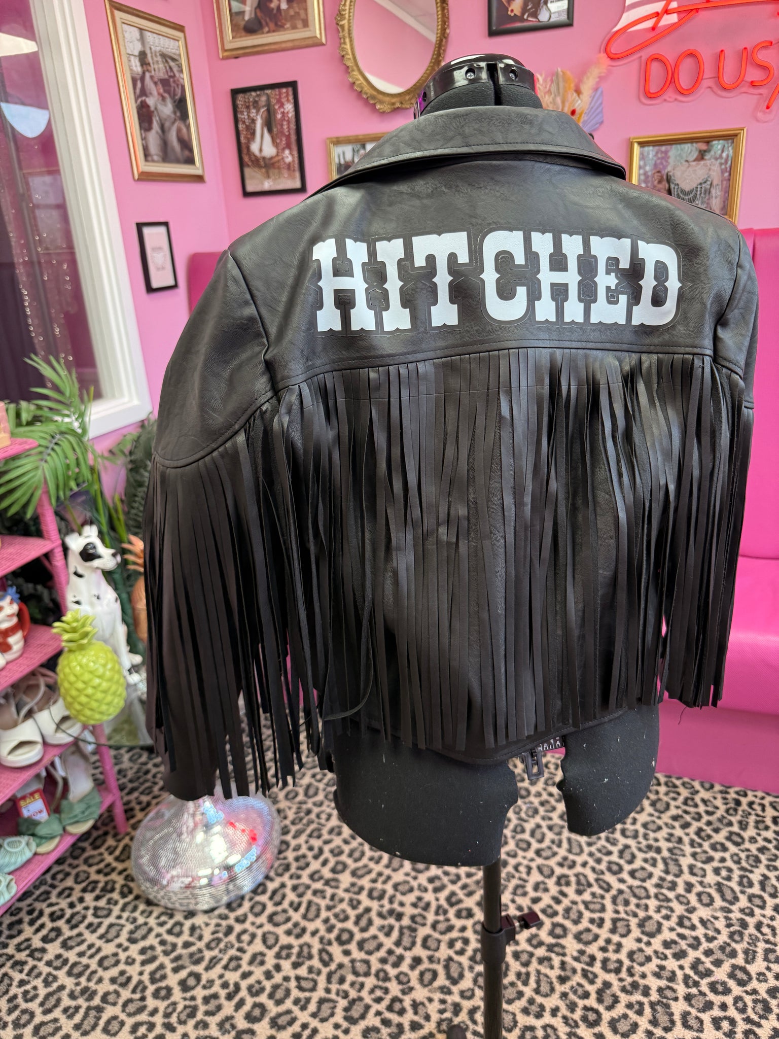 Hitched black tassel Leather Jacket - size 16