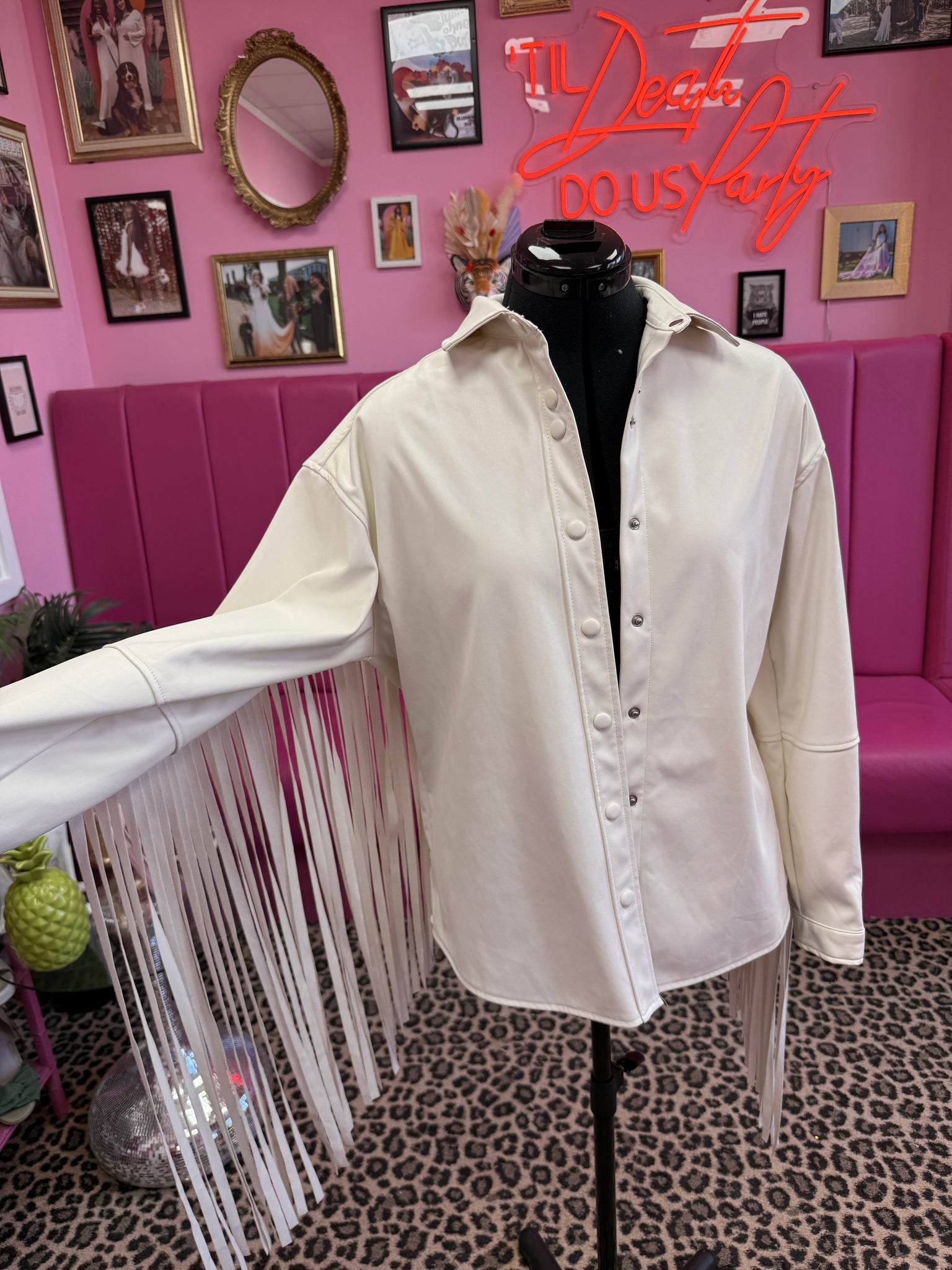 Til Death Faux white Leather Jacket - size 10