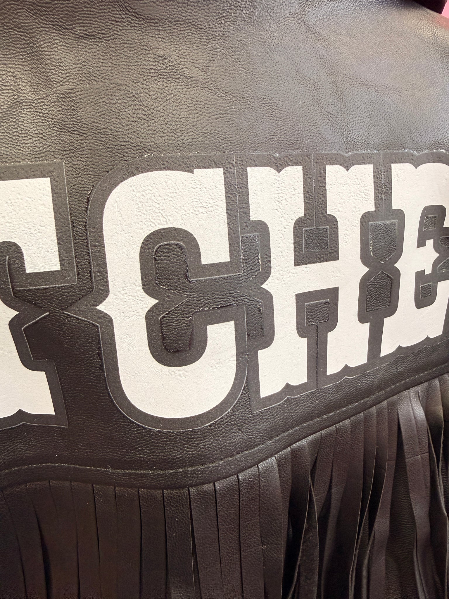 Hitched black tassel Leather Jacket - size 16