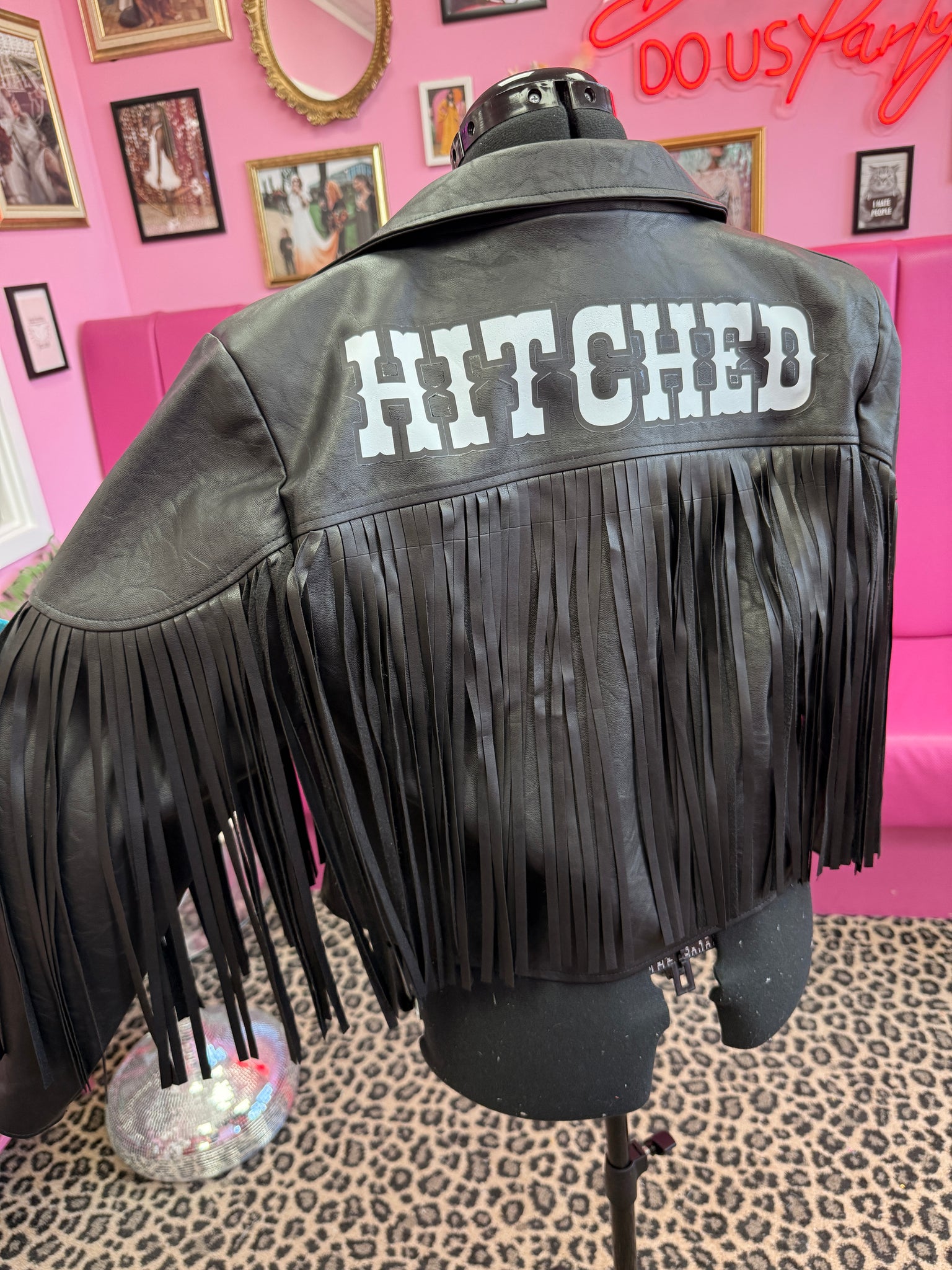 Hitched black tassel Leather Jacket - size 16