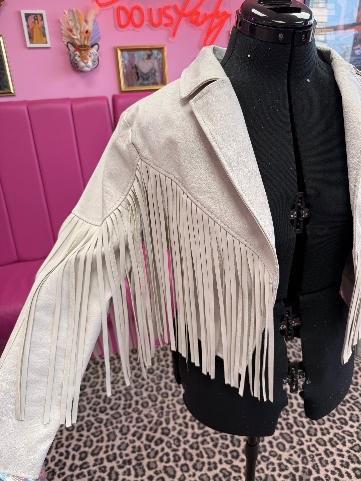 Bride white tassel Leather Jacket - size 8