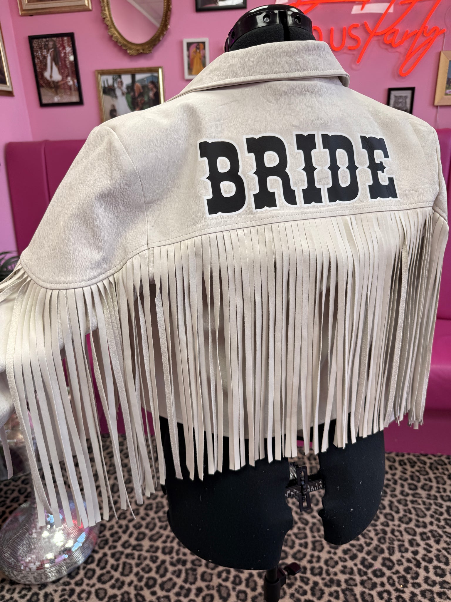 Bride white tassel Leather Jacket - size 8