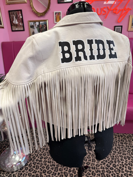 Bride white tassel Leather Jacket - size 8