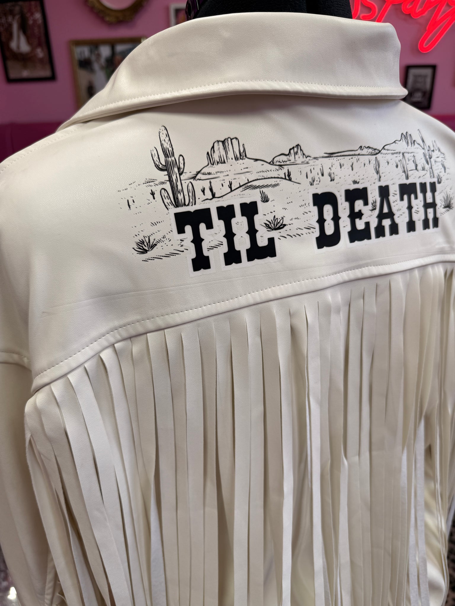 Til Death Faux white Leather Jacket - size 10