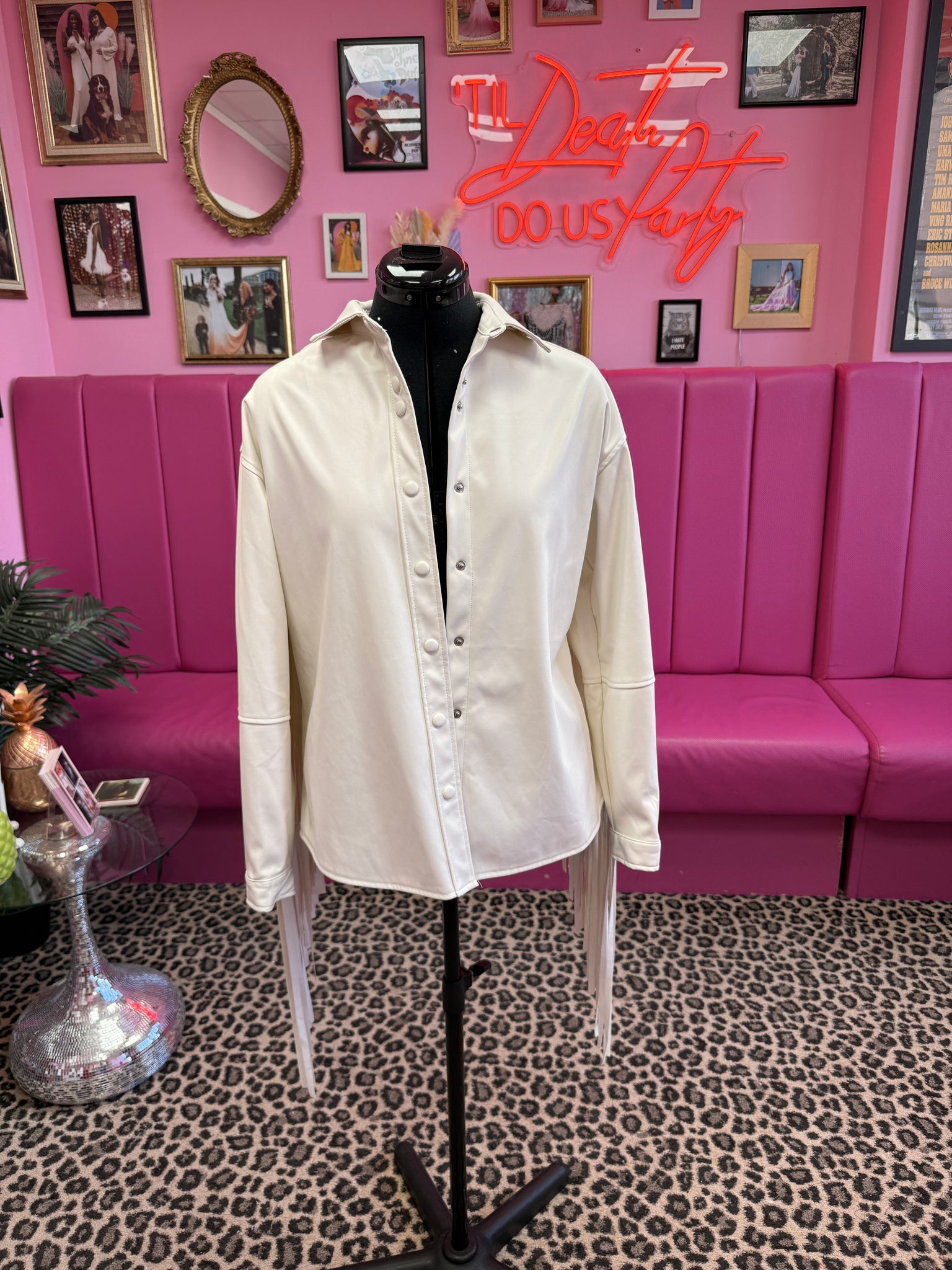 Til Death Faux white Leather Jacket - size 10