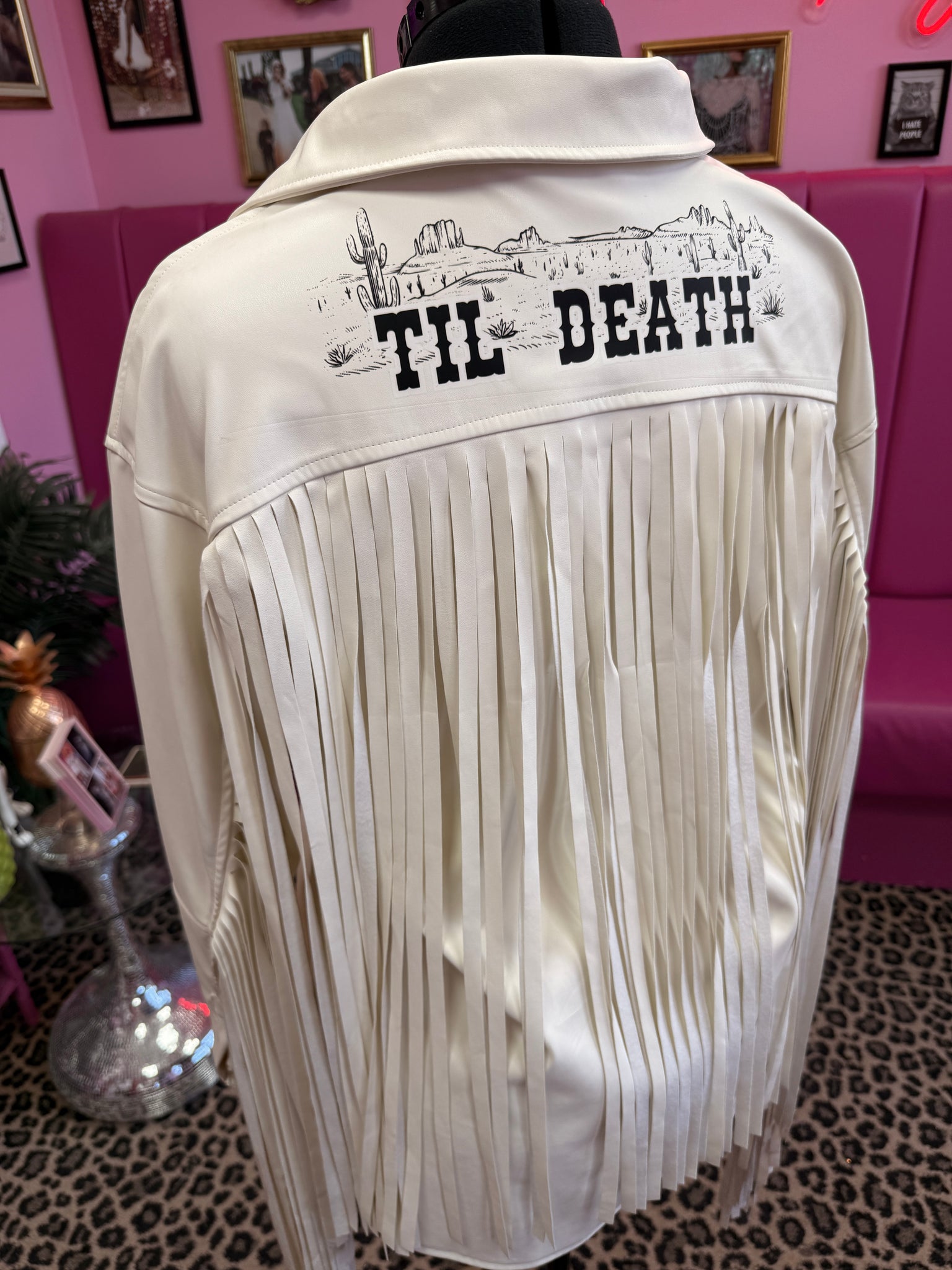 Til Death Faux white Leather Jacket - size 10