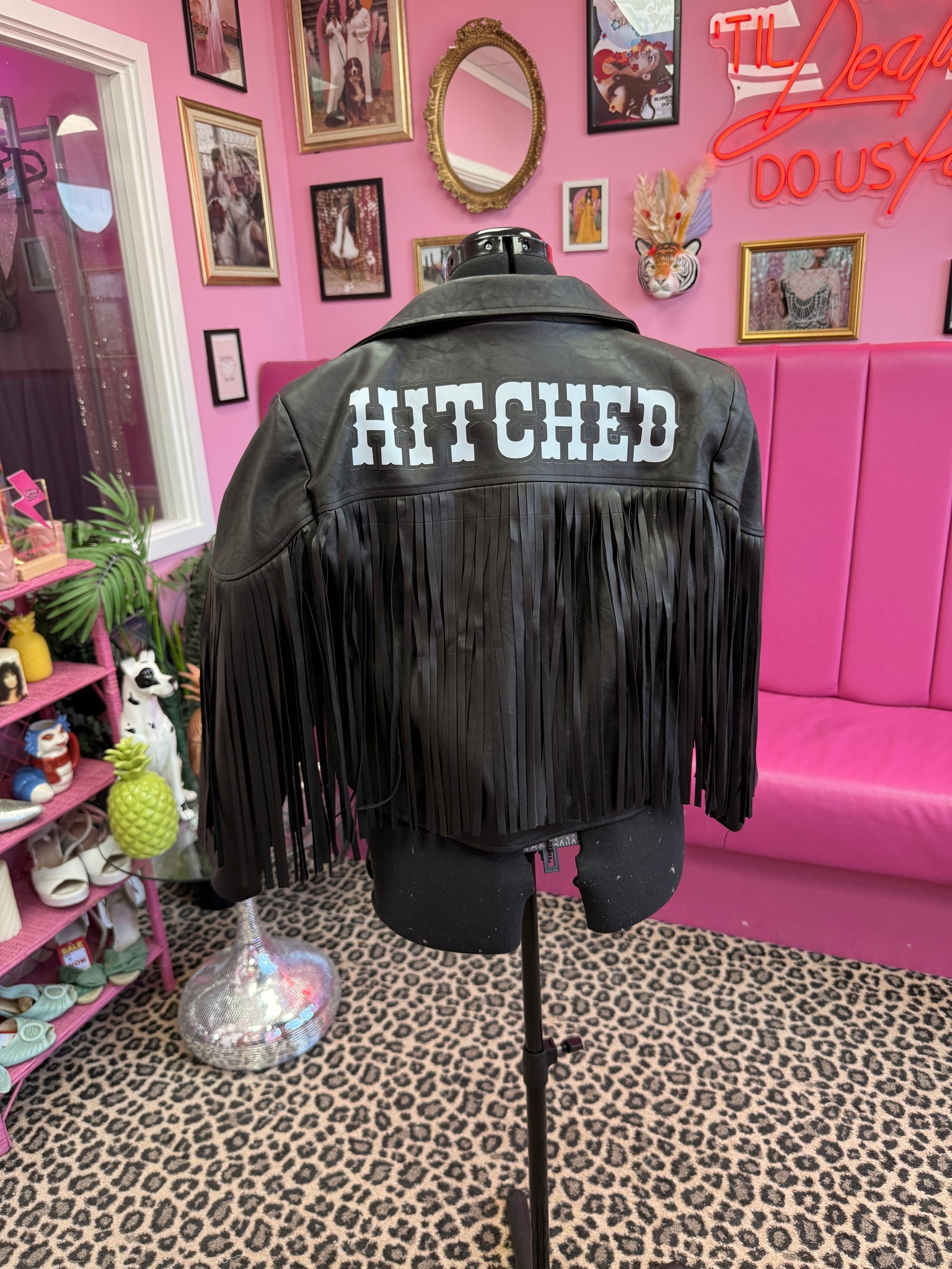 Hitched black tassel Leather Jacket - size 16