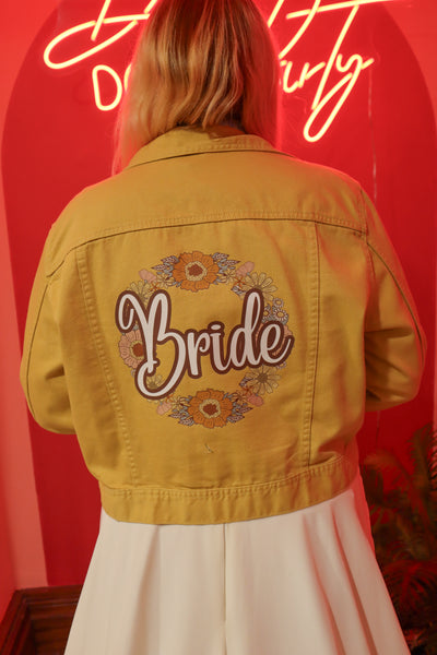 Yellow Bride Flowers Denim Jacket - Size 16