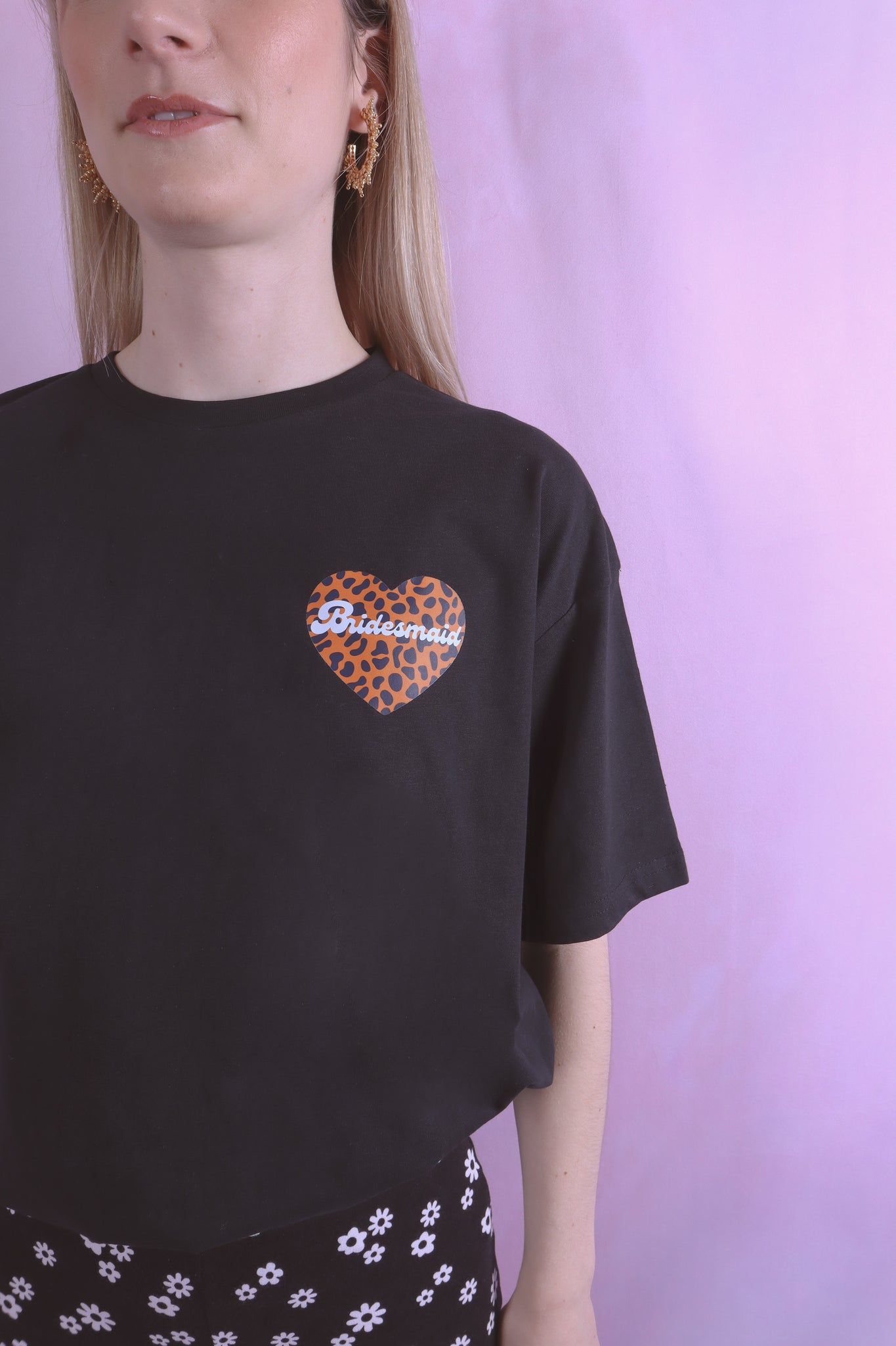 Bridesmaid Leopard heart T shirt - Black