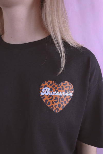 Bridesmaid Leopard heart T shirt - Black