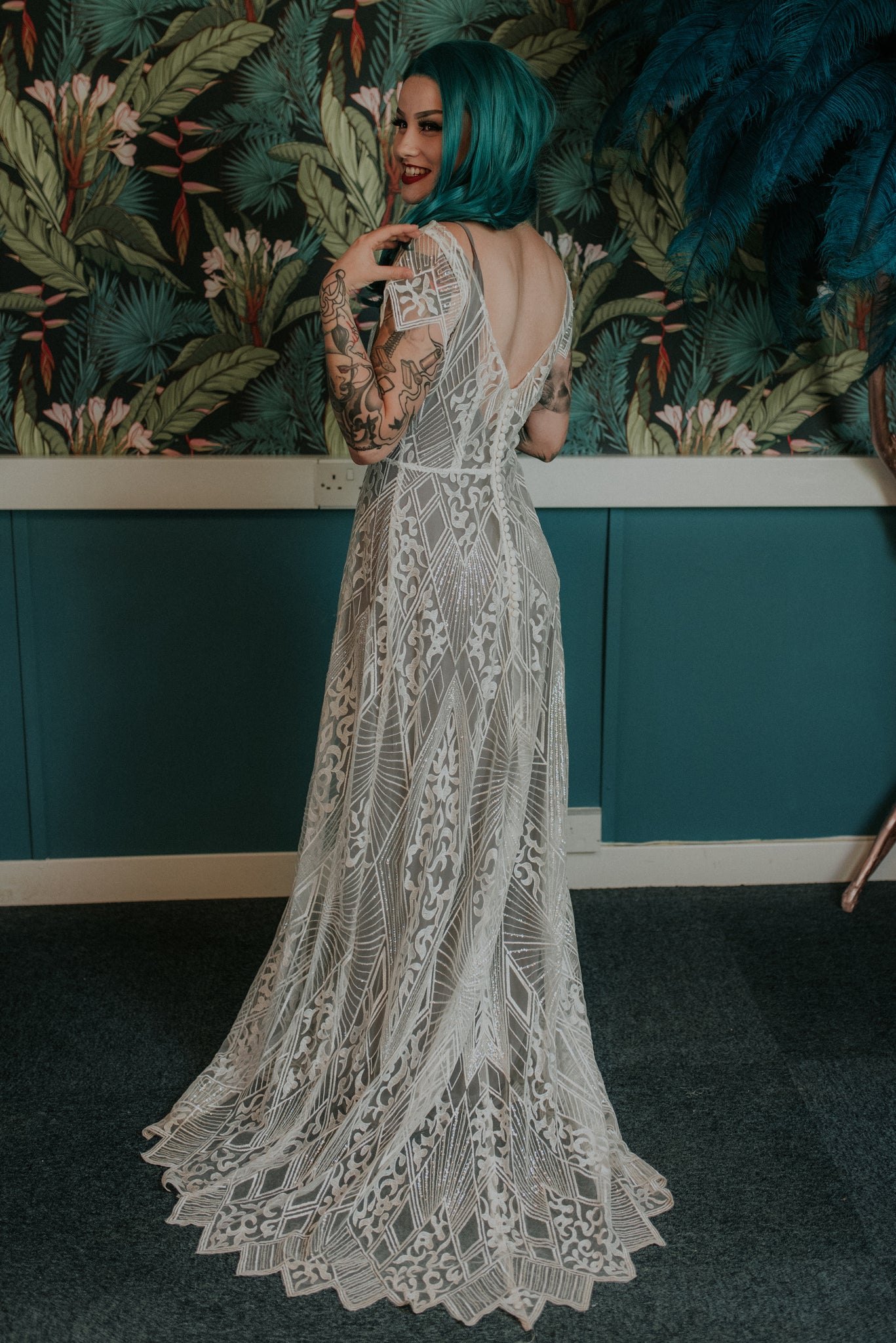Bride wearing a wonderfully intricate lave wedding dress - Gallery