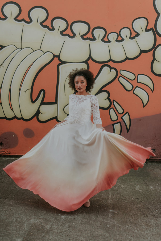 Gallery - Peach coloured dip dye vintage wedding dress