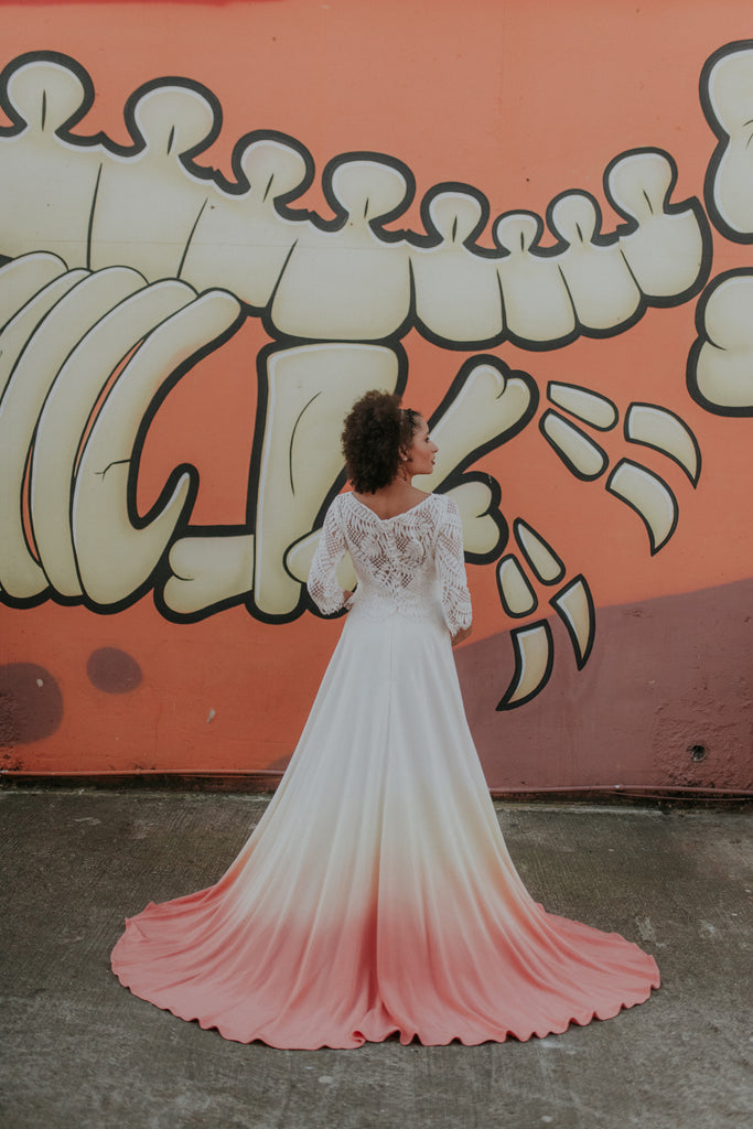 Gallery - Peach coloured dip dye vintage wedding dress